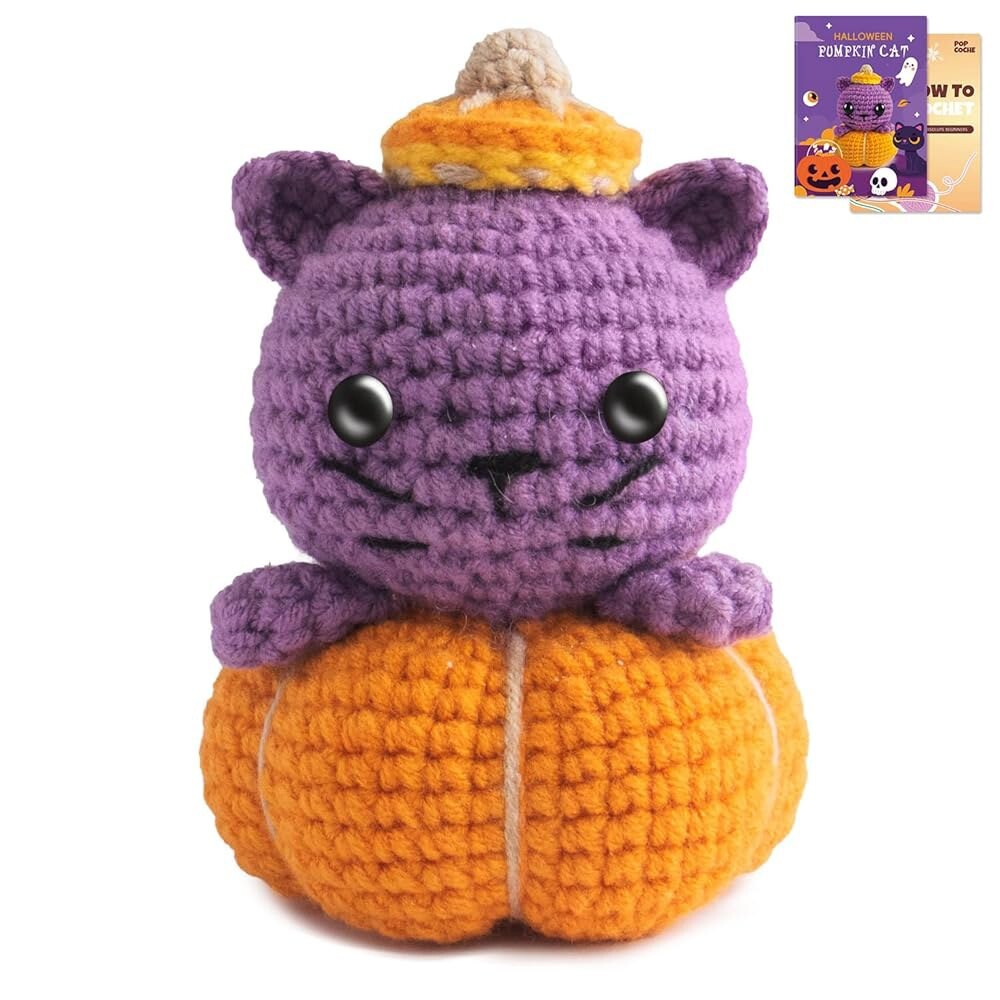 [오늘출발] 초보자용 팝 코쉬 할로윈 크로셰 키트 성인용 스타터 아미구루미 공예 뜨개질 동물 단계별 동영상 튜토리얼