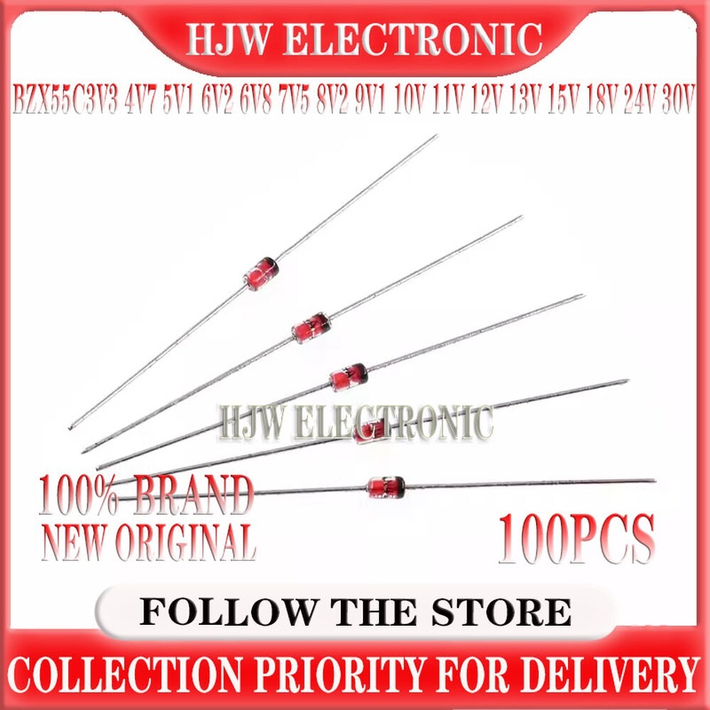 [오늘출발] 100PCS 1/2W DO 35 BZX55C3V3 4V7 8V2 5V1 6 18V 5 13V 10V 8 6V8 7 다이오드 9 1 12V 9V1 6V2 4 24V 제너