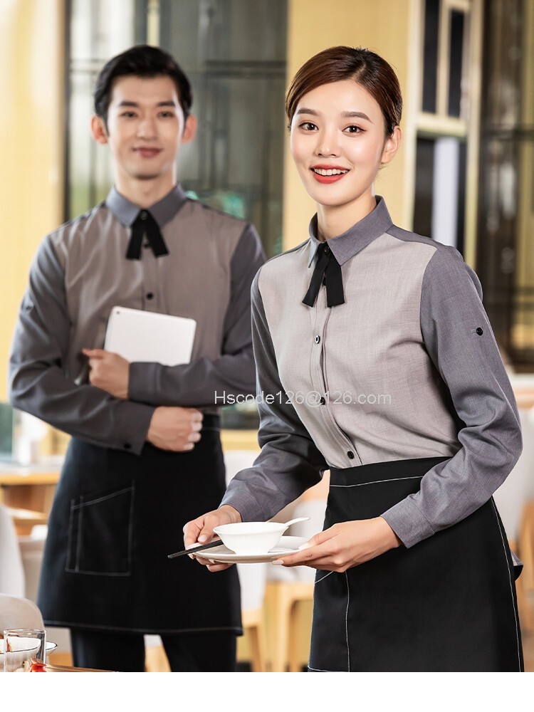 [해외] 호텔 식당 홀유니폼 캐주얼 긴팔 서빙복 커피숍 레스토랑 종업원 알바 근무복