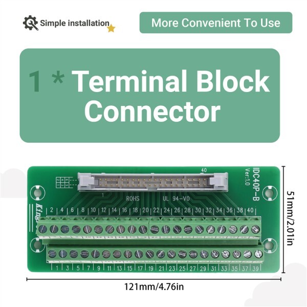[오늘출발] IDC40P 커넥터 스트립 브레이크아웃 보드 터미널 블록 플러그 PLC 인터페이스(브래킷 포함) DIN 레일 마운