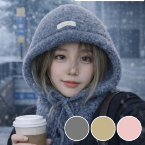 [오늘출발] 여성용 보들보들 오버핏 니트 바라클라바 후드 넥워머