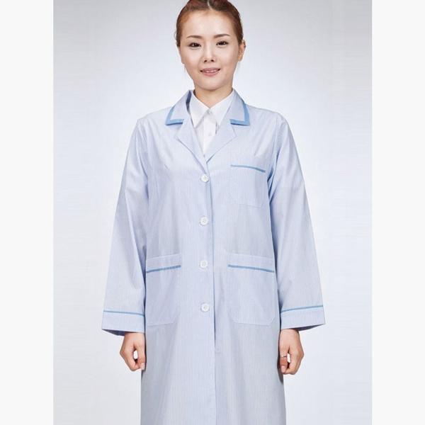 여성용 줄지 영양사 가운 블루 유니폼 약국 실험복 위생복 병원 물리치료사