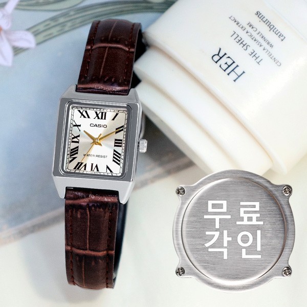 카시오 무료각인  LTP-V007L-9B클래식 스퀘어 로마 사각 여자 가죽 시계 c