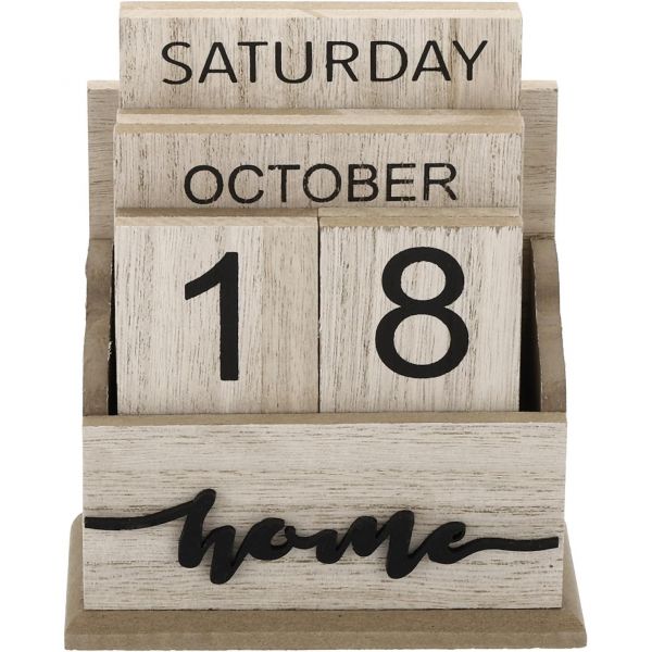 8757439 2026년 달력 PATIKIL 빈티지 우드 블록 영구 목제 월 주간 표시 데스크 오피스 홈 데코레이션 스타