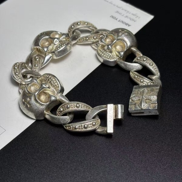 [오늘출발] 패션 티베트어 실버 손으로 만든 절묘한 해골 힙합 유행 남성 참 팔찌 패셔니스타 맞춤 보석 선물