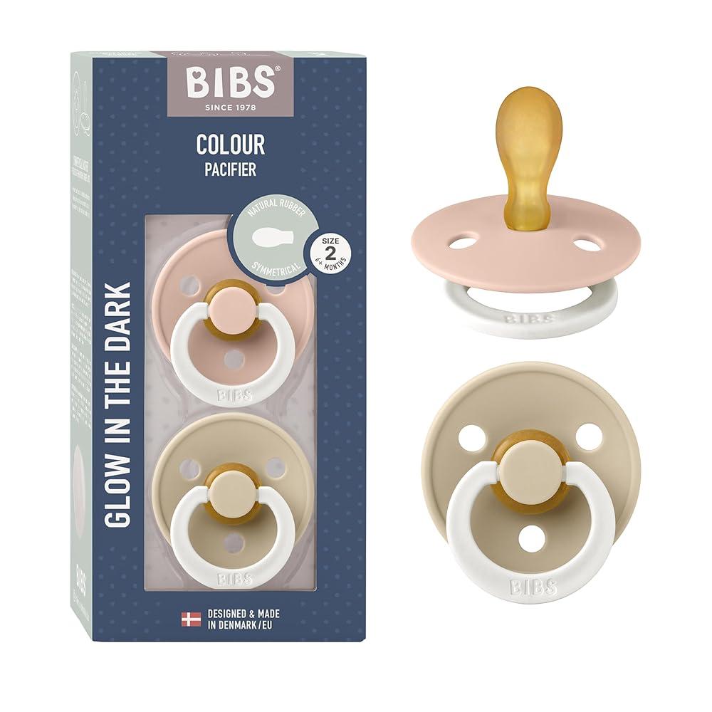 BIBS Pacifiers 6-18 Months | 2-Pack Soothers | Symmetrical Nipple | BPA-Free Natural Rubber | Made i