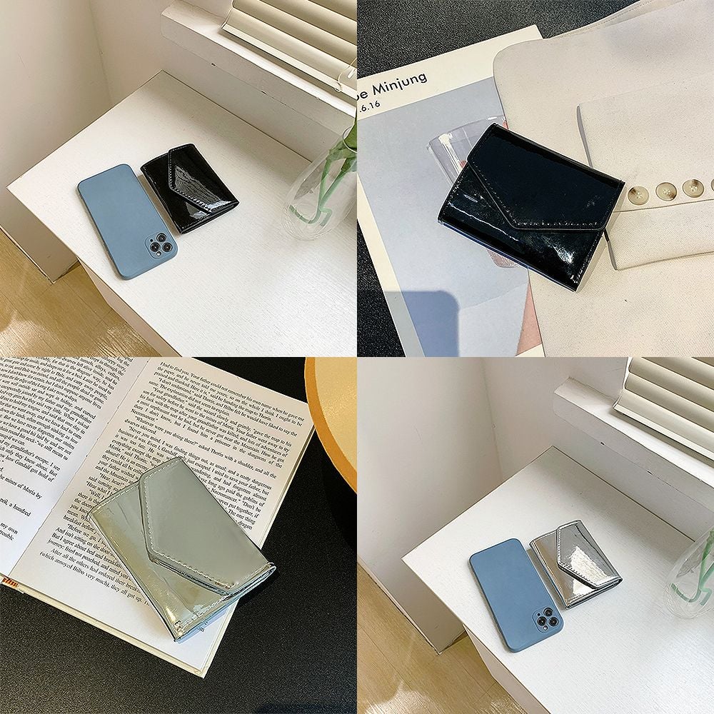 [오늘출발] (당일발송) 애나멜 미니 현금 블랙 실버 심플애나멜지갑 카드 유광 똑딱이 무지