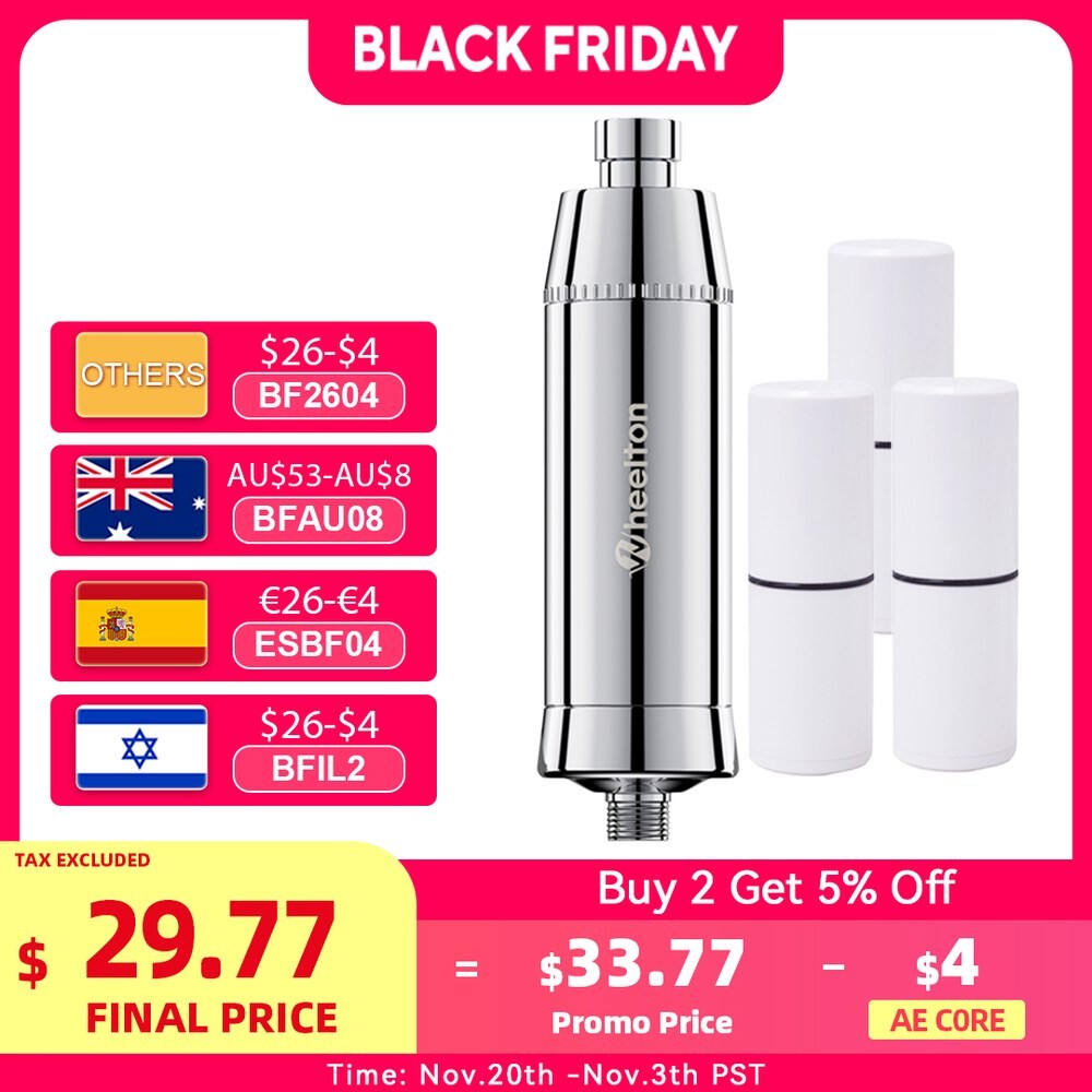 [오늘출발] Wheelton 스파 목욕 염소 제거 정수기 샤워 여과 연수 추가 카트리지 3 개 부착