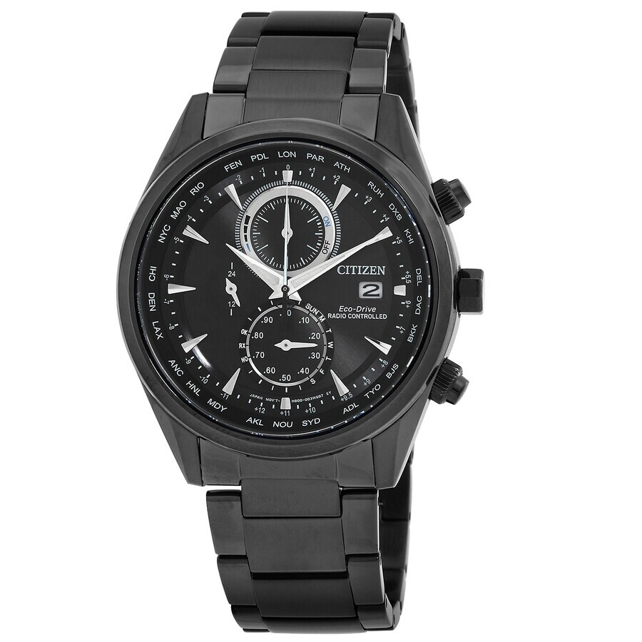 시티즌시스템즈 시티즌 Citizen Perpetual Alarm World Time Chronograph GMT Black Dial Mens Watch AT8265-81E Metal 크