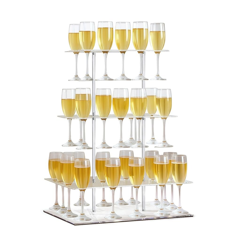 [오늘출발] 한나 로버츠 샴페인 타워 디스플레이 홀더 32개 슬롯이 있는 파티용 스탠드 3단 아크릴 플로팅 사이트 플루