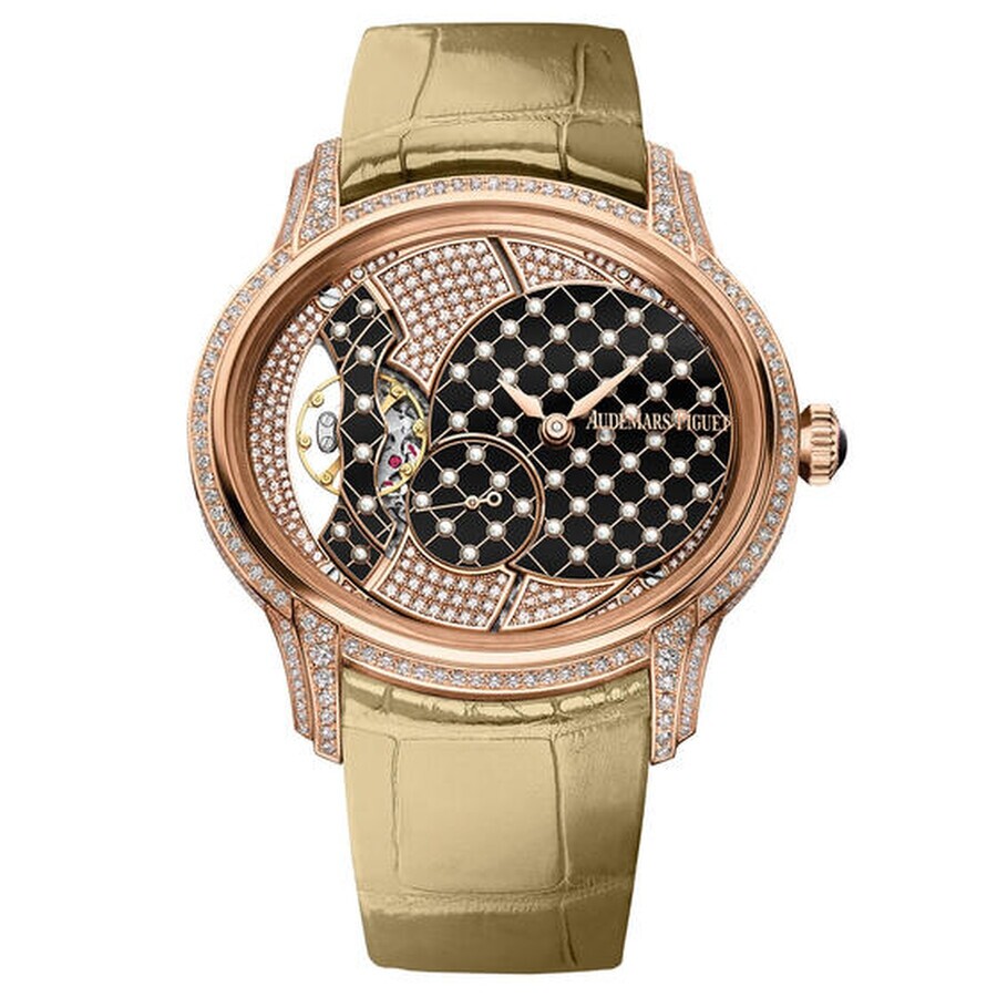 오데마피게 Audemars Piguet Millenary Black With White Pearls Dial Ladies 18 Carat Pink Gold Watch 77