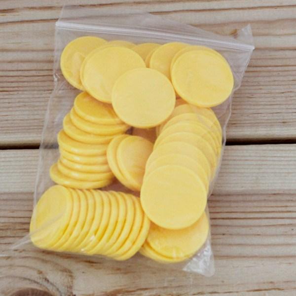 25mm카운트칩 게임토큰50개(노랑) 숫자게임 동전 코인칩 연산 수개념 동전세기