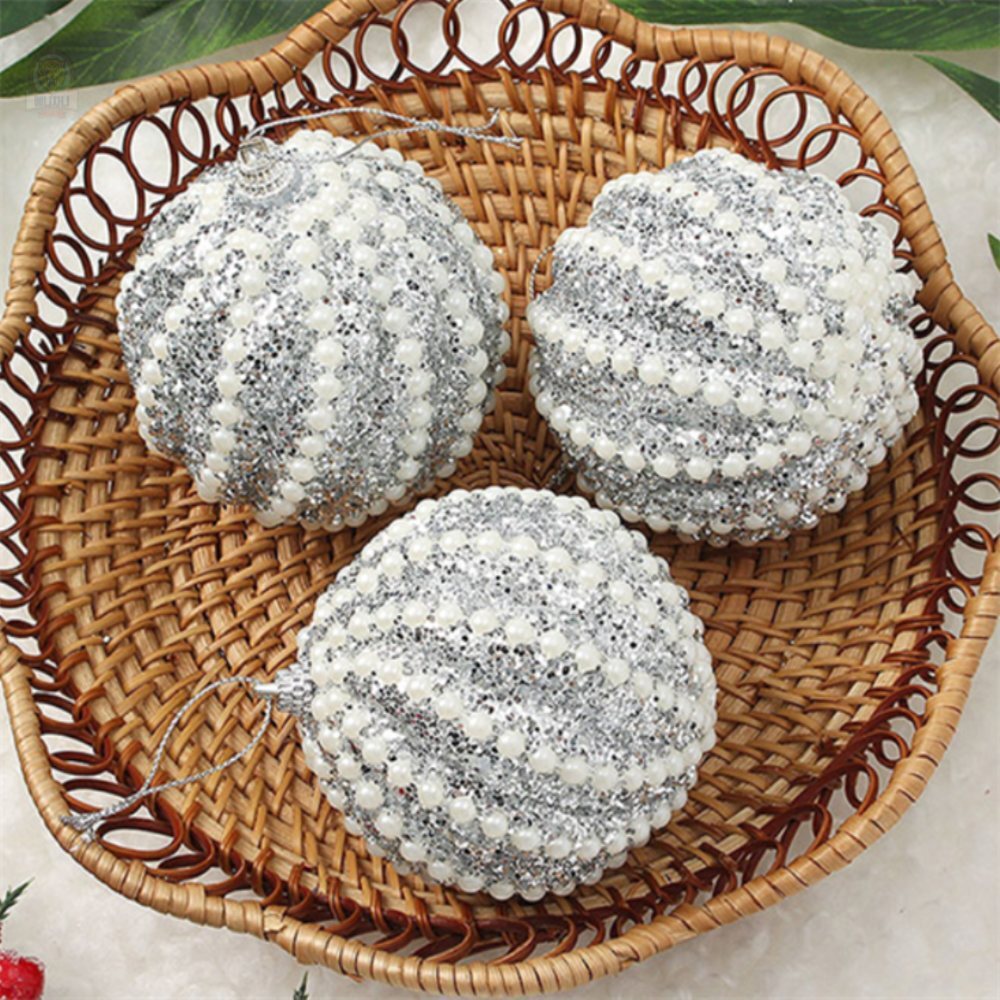 [오늘출발] 차니예니 로열실버 글리터 장식볼 3p세트8cm 진주회오리 크리스마스파티장식 크리스마스용품 크리스마스파