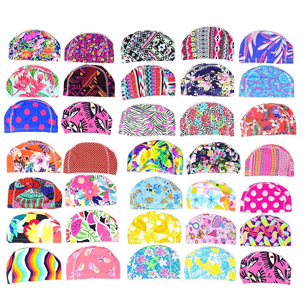 Honbay 3피스 믹스 컬러 디자인 신축성 있는 수영 모자 수영 모자 수영 모자 어린이 및 성인용 (긴 머리카