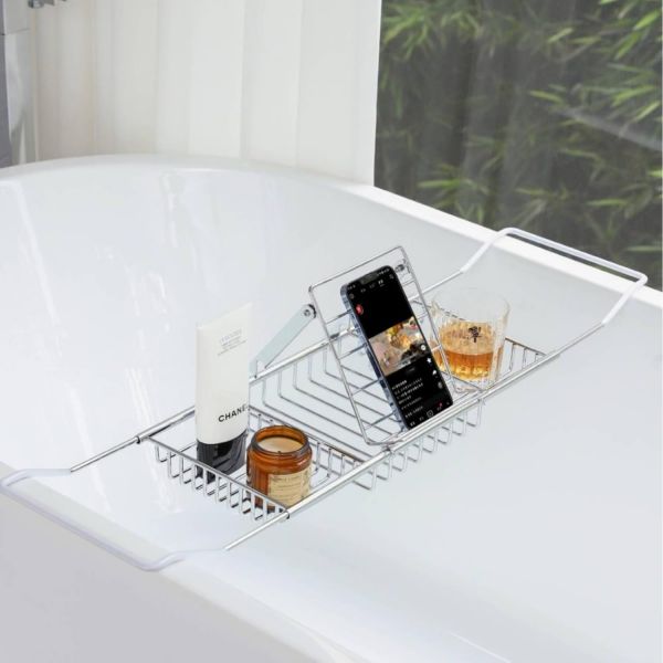 8857297 욕조 트레이 용품 수납 화장실 욕실 욕조트레이목욕 테이블목욕탕선반욕조판녹슬지않는 신축 사이
