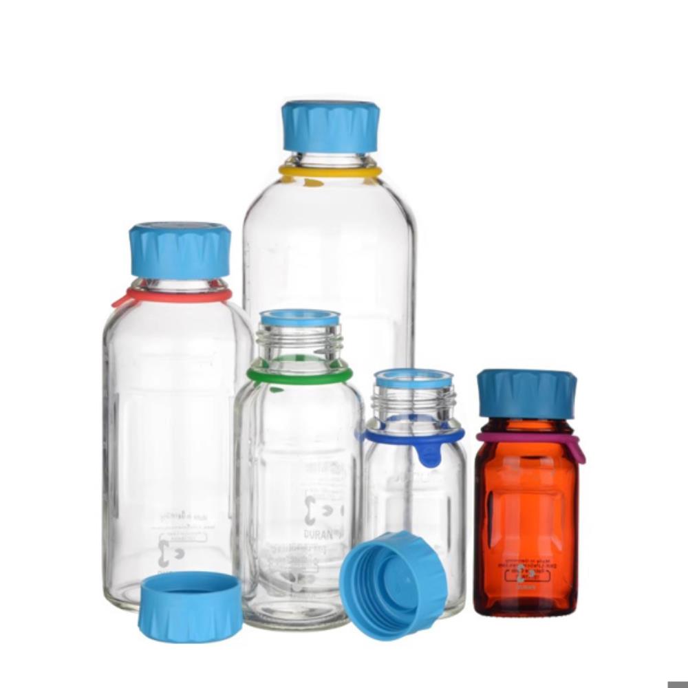 [오늘출발] 스크류 캡과 주입 링PP 청록색이 있는 실험실용 병갈색 DIN 168-1 나사산이 있는 눈금 표시