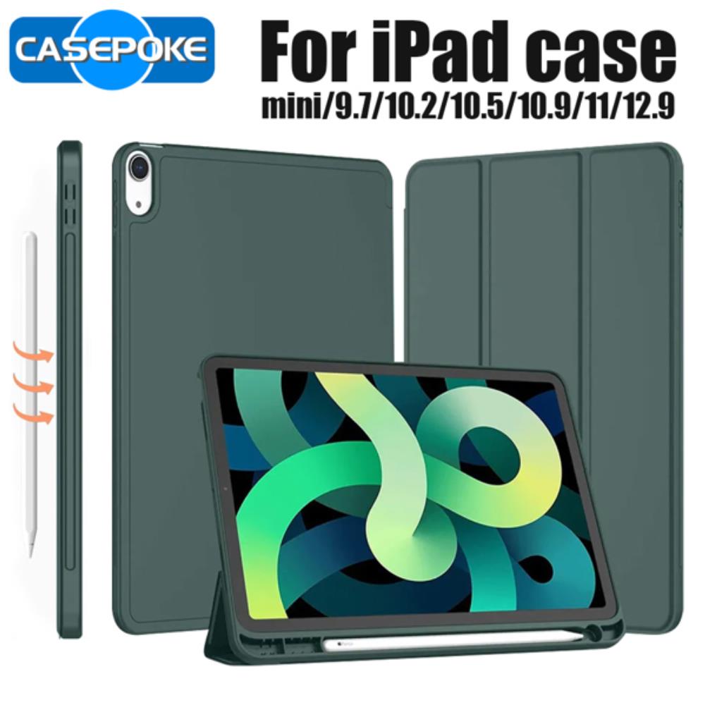 [오늘출발] CASEPOKE for iPad 7th 8th 9th 10.2 케이스 연필 홀더 포함 iPad Air45 10.9 Pro 12.9 Funda 용 태블릿 커