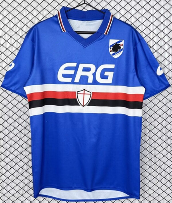 03-04 삼프도리아 레트로 유니폼 레플리카 축구 저지 홈 어웨이 반팔 트레이닝 키트 상의