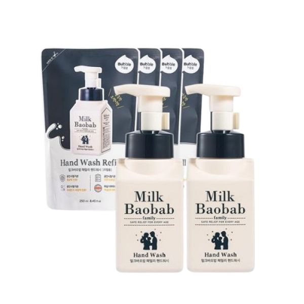 [오늘출발] 밀크바오밥 밀크바오밥 패밀리 핸드워시 본품300ml 2개+리필250ml 4개