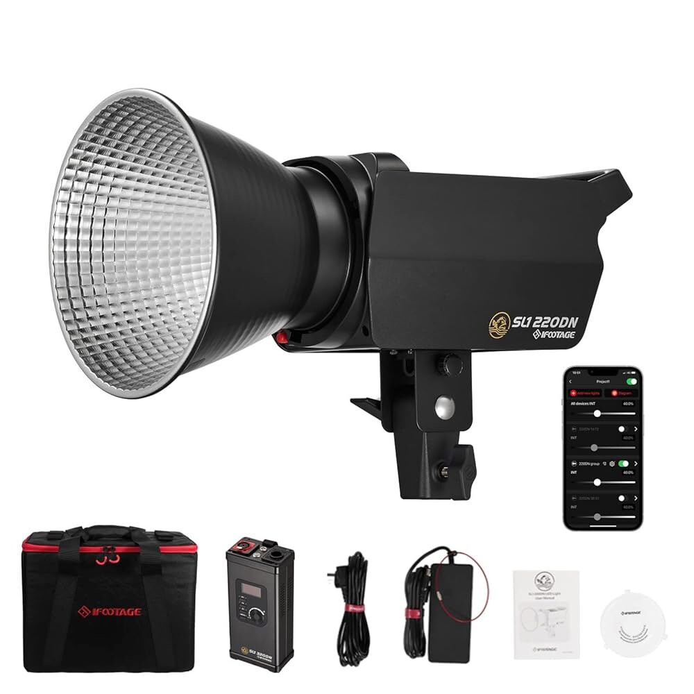 [오늘출발] IFootage SL1 220DN LED 비디오 조명 560만 개의 주광 CRI 98+ 밝기 42000lux 1m 8개의 조명 효과 APP 제어