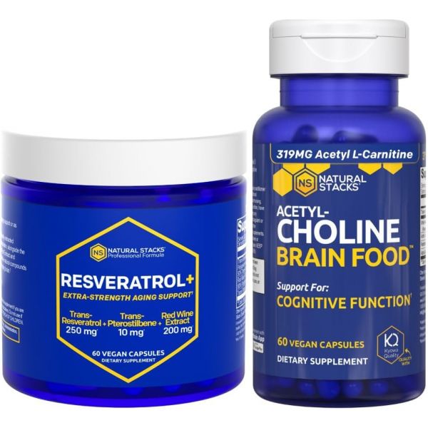 NATURAL STACKS Acetylcholine Food + Resveratrol Supplement Bundle - Supports Cognitive Function  Ag