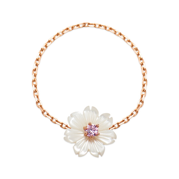 (현대Hmall)비앤비골드 14K 블루메 투어마린 코스모스 자개 체인 반지 MNR41038