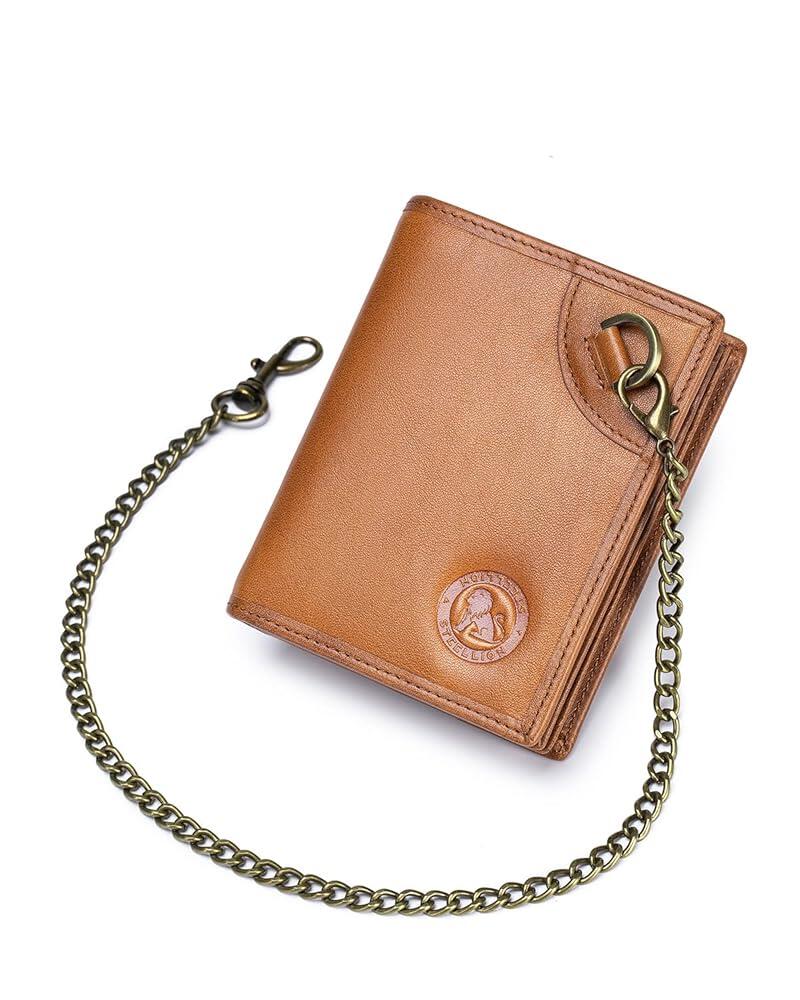 STEELLION 16개의 카드 슬롯이 있는 남성용 네추럴 가죽 지갑 RFID 차단 신분증 창 스틸 라이온 엠보싱 디