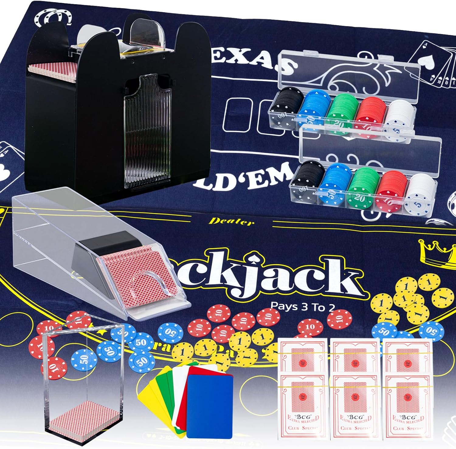 [오늘출발] 엑스트구즈 카지노 포커 세트 블랙잭 텍사스 홀덤 카드 신발 포함 디스카드