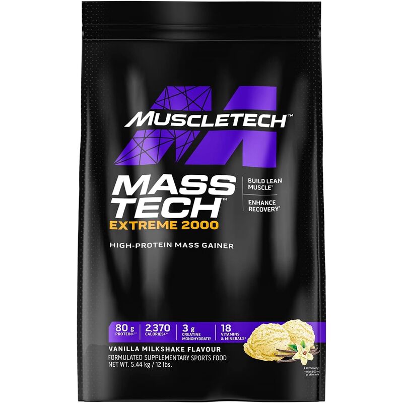 MuscleTech  매스텍 2000 게이너 단백질 쉐이크 바닐라 5.44kg 벌크업 체중증가제