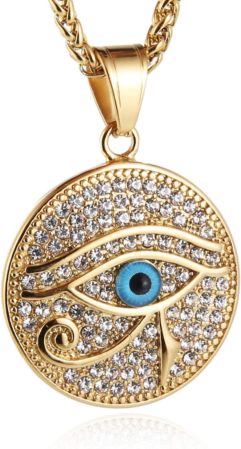 [오늘출발] HZMAN 18k 골드 도금 호루스 목걸이 오브 라 이집트 보호 개 태그 펜던트