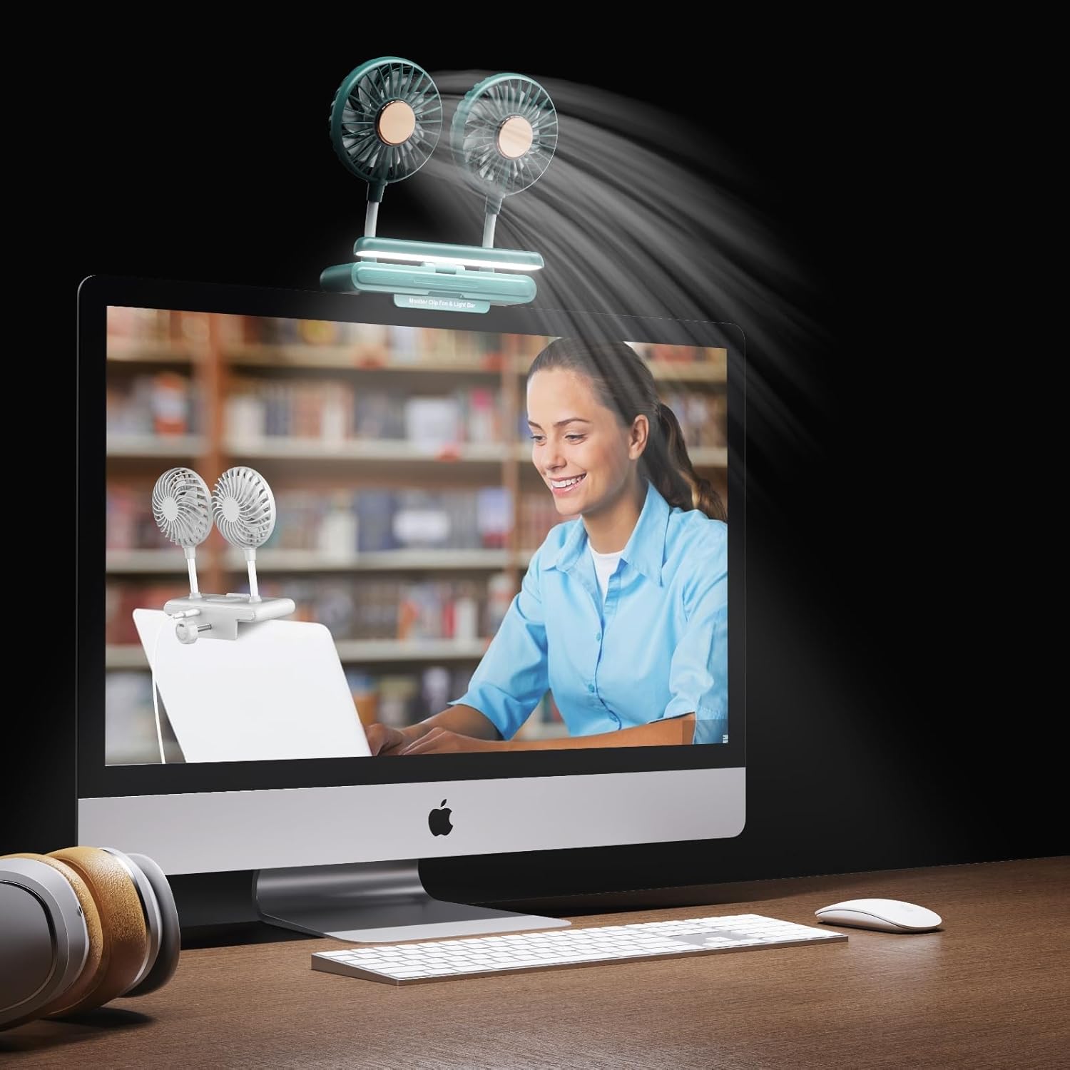 [오늘출발] 케어 LED 라이트 아로마 디퓨저가 장착된 빈고왕 3-in-1 클립온 모니터 팬 -