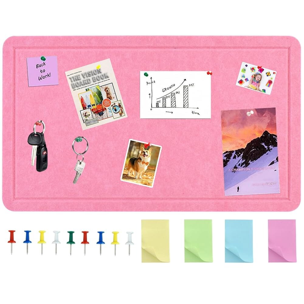 [오늘출발] 50개의 푸시 핀과 스티커 메모가 있는 Vuzvuv Pink 28 x16 대형 코크 보드 벽용 자가 접착 게시판 붙여넣기