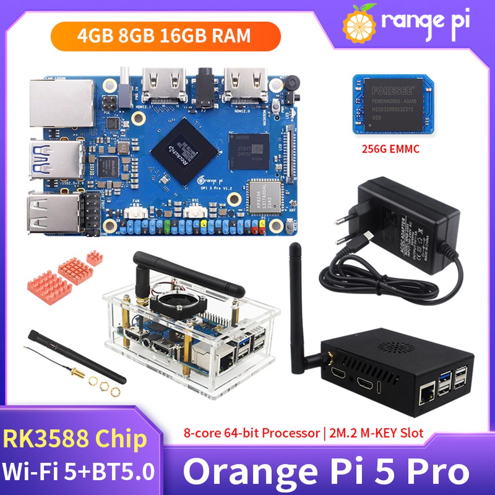 [오늘출발] ORANGE PI 16GB BT5 RAM 보드 WI 8코어 RO CHIP 기가비트 FI 이더넷 개발 미니 RK3588S 64비트 KEY 슬롯 PC