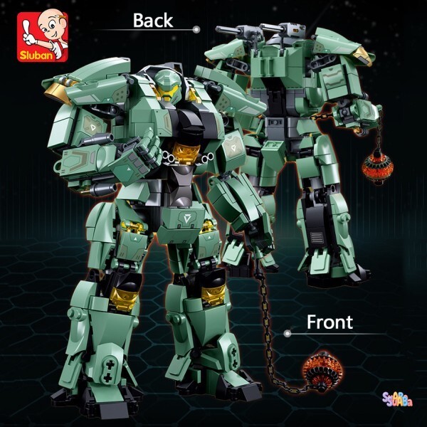 [오늘출발] 542개 Sluban 녹색 전사 로봇 체인 해머 빌딩 블록 장난감  갑옷 조립 교육 상자 없음