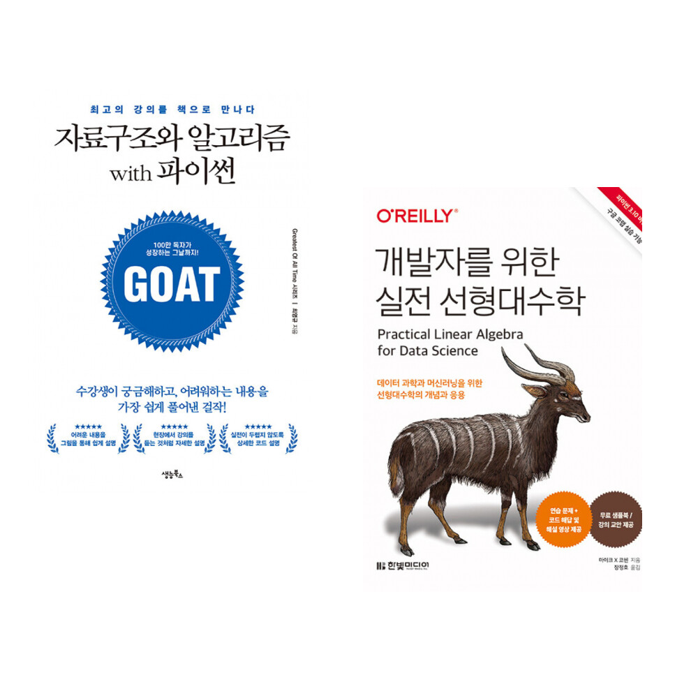 생능북스 (최영규) 자료구조와 알고리즘 with 파이썬 + (마이크 X 코헨) 개발자를 위한 실전 선형대수학 (전2권)