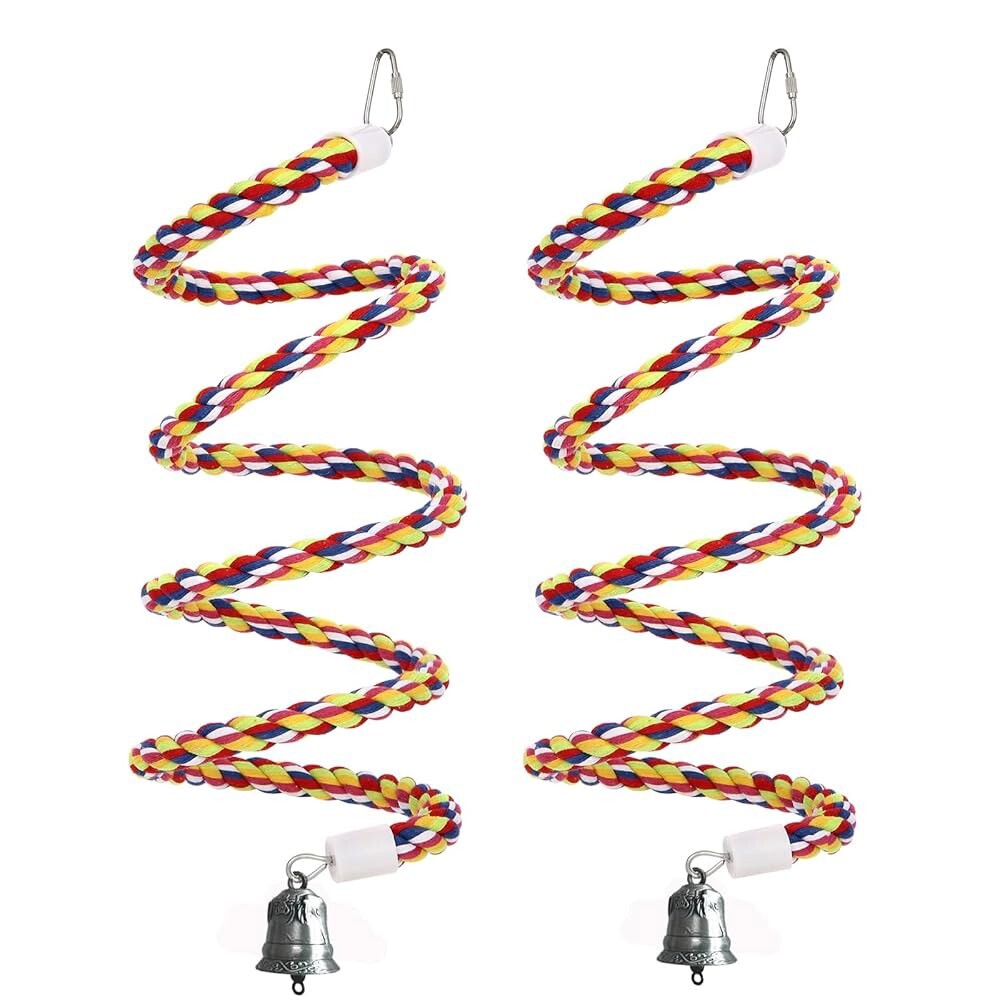 [오늘출발] 2Pcs 63인치 버드 로프 퍼치 버드케이지 스윙 장난감 100% 면 천연 새 펙 / 벨 클라이밍 스탠딩 번지 앵무