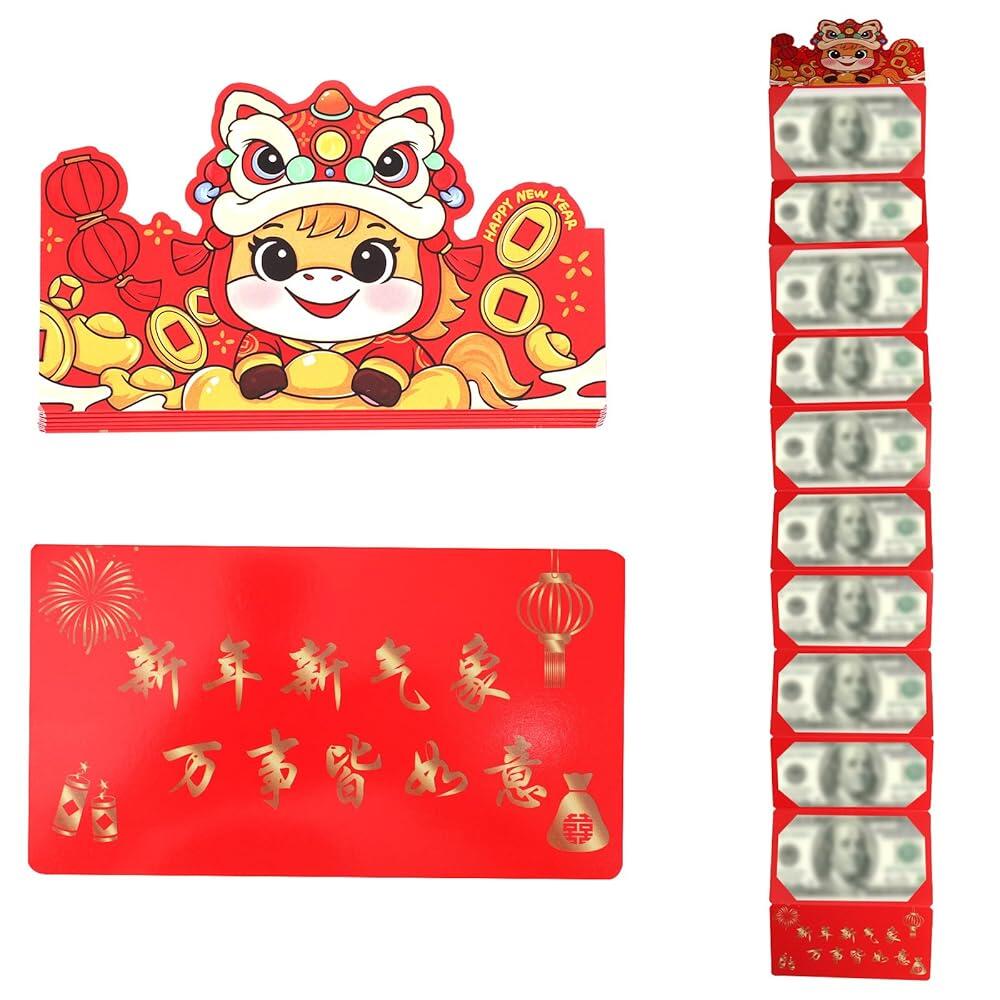 Fukaisu 중국 설날 레드 봉투 6개 2026년 머니 봉투 슬롯 10개 패킷 홍바오 행운의 달력 선물 봄 축제