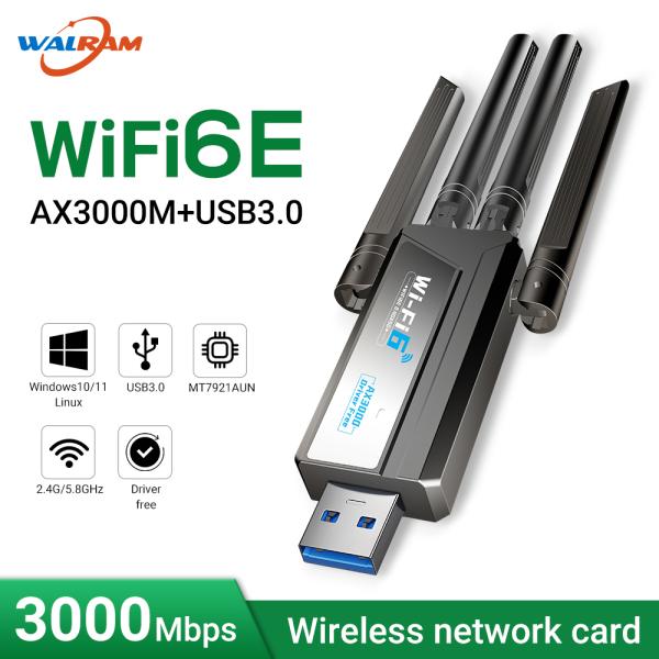 [오늘출발] WALRAM 3000Mbps USB WiFi 6E AX3000M 무선 네트워크 카드 듀얼 밴드 USB3.0 2.4G/5GHz 802.11AE WiFi 리시