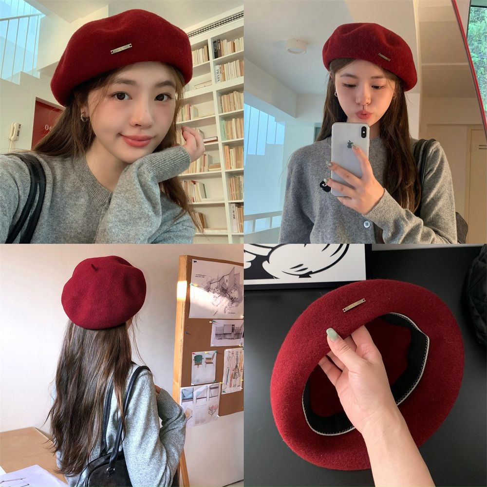 심쿵 인싸 헌팅캡 빈티지 앙콜라 레드 베레모 추동 순양털 턱시도 화백 모자 살짝살짝 CH4