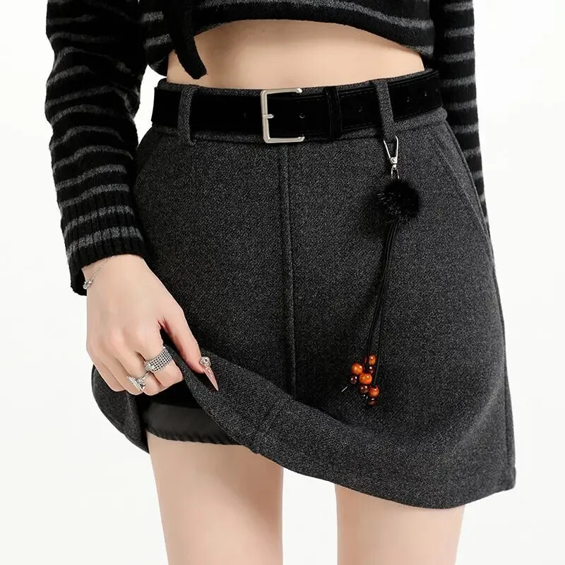 원픽 깜도리 여자 키작녀 정장 스커트 모직 힙업 추동 하이웨스트 슬림핏 노출 A라인 꾹4