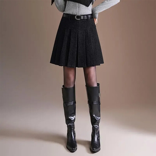 다빈 여성 세련도도녀 정장 스커트 플리츠 모직 가을 겨울 하이웨스트 슬림핏 노출 방지 A라인 OOTD4