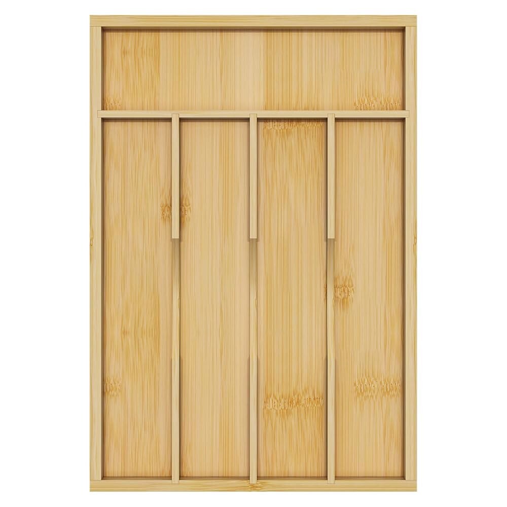 [오늘출발] 주방 서랍 식기 트레이 및 식기용 홀더용 프로미탑 대나무 정리함 5개의 슬롯이 있는 나무 서랍 칸막이