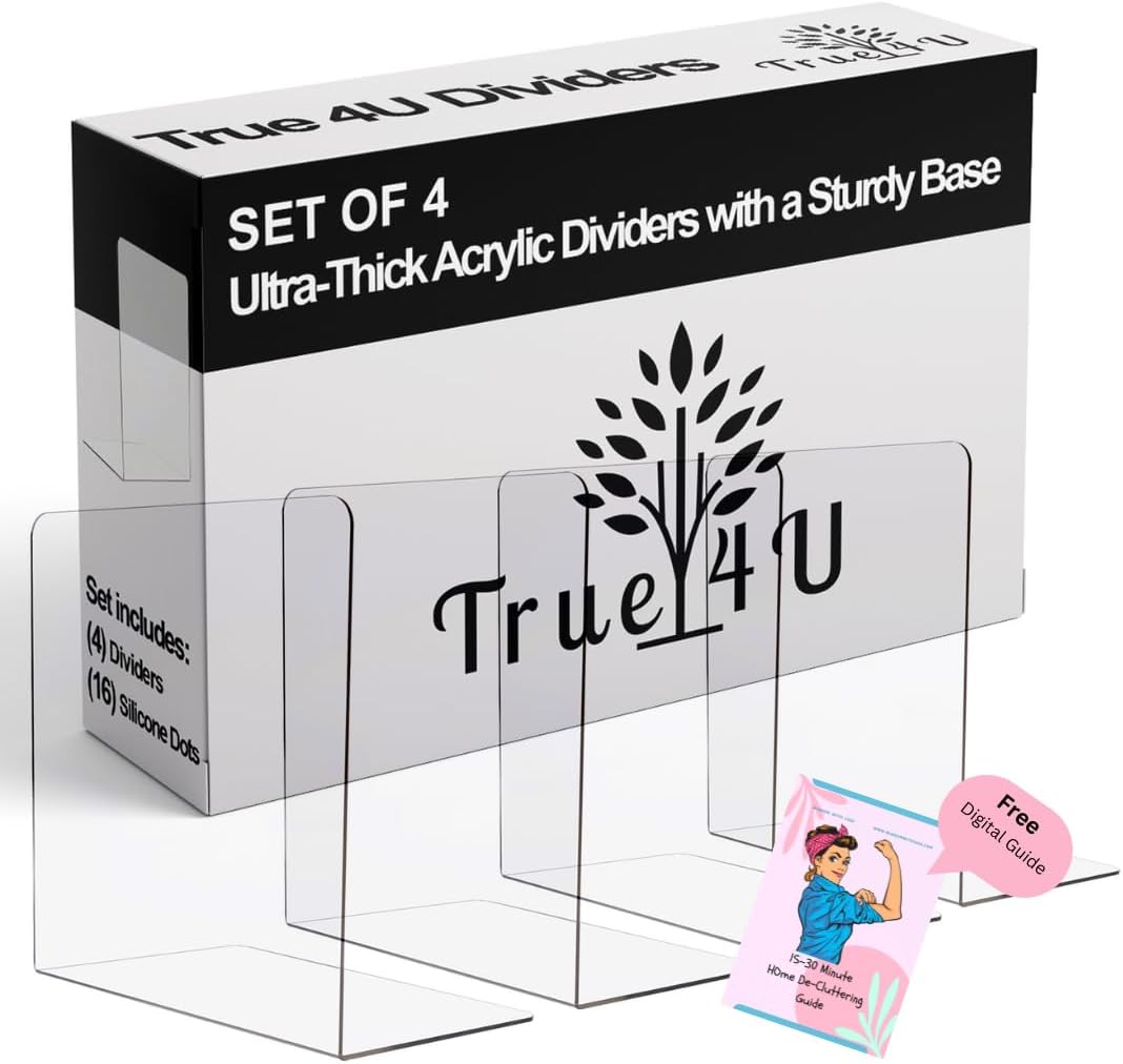 [오늘출발] 트루 4U 4팩 옷장 정리를 위한 아크릴 선반 칸막이 투명한 높은 매우 깊고