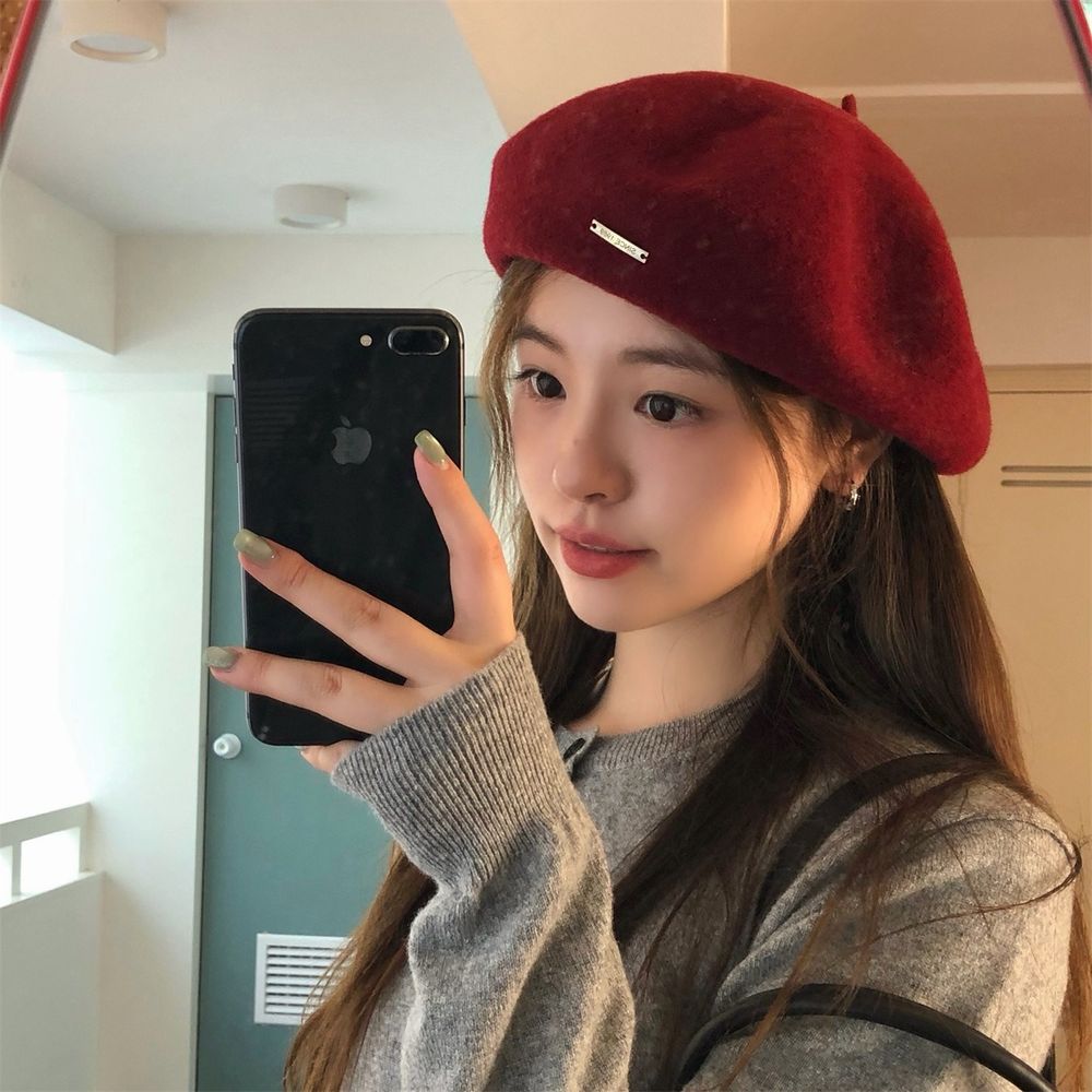 심쿵 옥뚜브레 헌팅캡 빈티지 앙콜라 레드 베레모 추동 순양털 턱시도 화백 모자 살짝살짝 UNO4