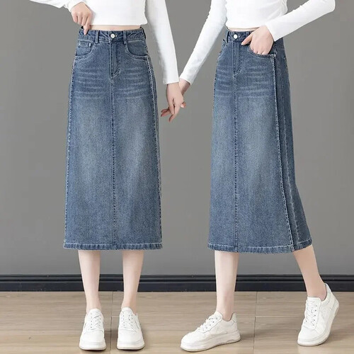 심쿵 여성 청치마 데님 스커트 가을 겨울 신당 뒤트임 예쁜 면 OP4