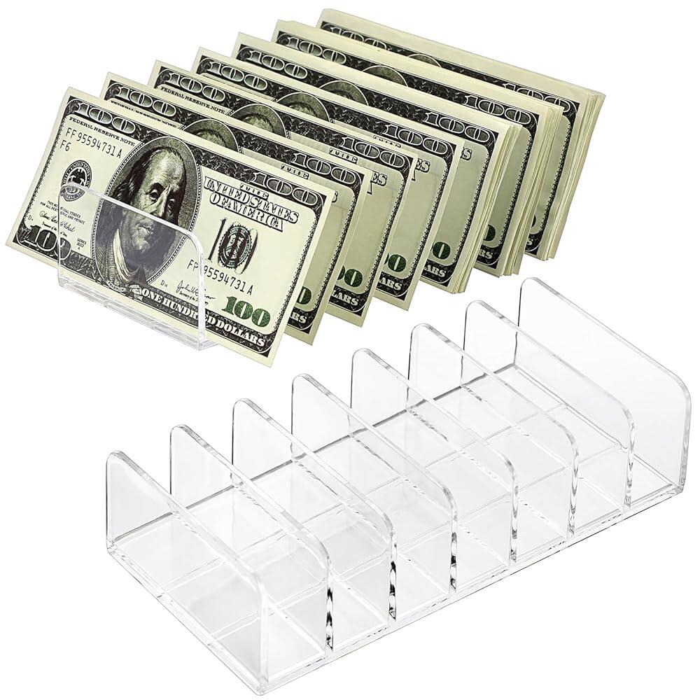 [오늘출발] Hipiwe 우편물 정리함 책상용 플라스틱 현금 트레이 2팩 - 7슬롯 파일 오거나이저 투명 데스크탑 지폐 디바