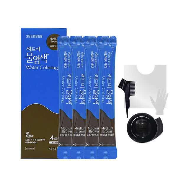 [오늘출발] 씨드비 물염색 프리미엄 시즌2 새치 커버 시드비 씨비드 1박스 미디엄 브라운+염색볼외 도구