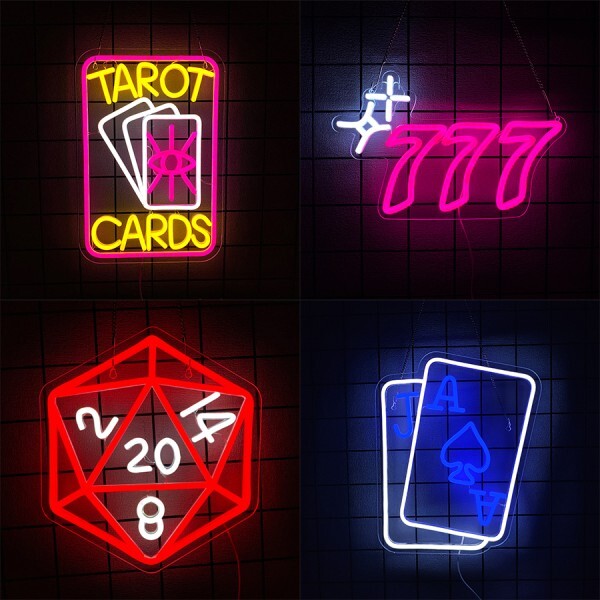 [오늘출발] 엔터테인먼트 시리즈 LED 네온 사인 타로 카드 및 위 아이콘 침실 맨 케이브 클럽 게임룸 카지노 장식에