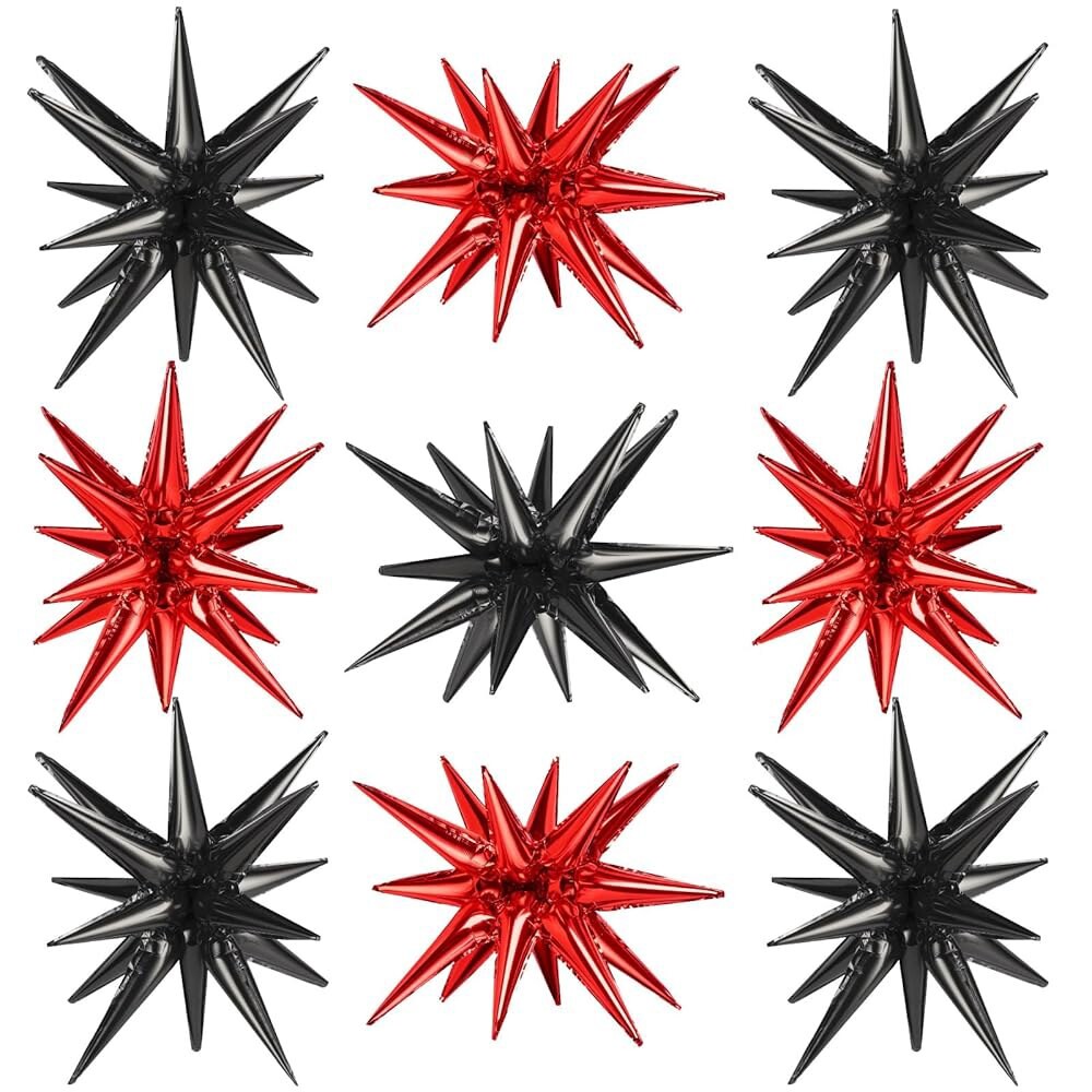 [오늘출발] 생일 할로윈 크리스마스 카지노 파티 장식을 위한 9개의 PCS 블랙 레드 스타 풍선 호일 원피스 22인치 폭발