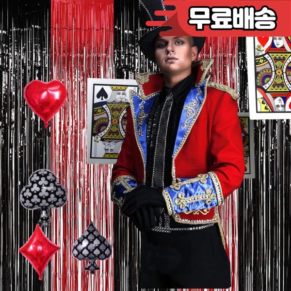 [오늘출발] 카지노 블랙 레드 호일 프린지 커튼 반짝이 문 깃발 사진 배경 졸업 게임 밤 라스베가스 장식